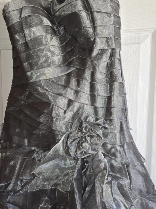 Silver Layered Ruffled Prom Gown - Picture 3 of 6
